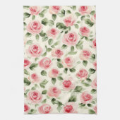 ピンクかわいらしローズフローラ キッチンタオル (縦)