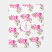 ピンクかわいらしローズフローラ フリースブランケット (正面)