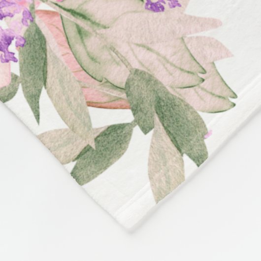 ピンクかわいらしローズフローラ フリースブランケット (角)