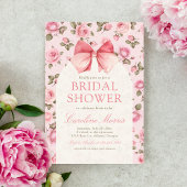 ピンクかわいらしローズブライダルシャワー 招待状