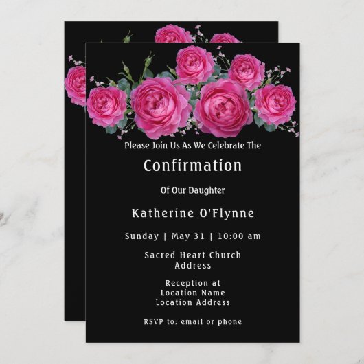 ピンクかわいらしローズブーケフローラ確認 招待状 (正面/裏面)