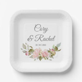 ピンクかわいらしローズブーケ結婚ーズ ペーパープレート