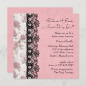 ピンクかわいらしローズベビーガールシャワー 招待状 (正面/裏面)