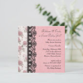 ピンクかわいらしローズベビーガールシャワー 招待状 (スタンド正面)