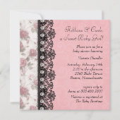 ピンクかわいらしローズベビーガールシャワー 招待状 (正面)