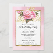ピンクかわいらしローズホワイト金ゴールドフローラ誕生日パーティー 招待状 (正面)