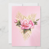 ピンクかわいらしローズホワイト金ゴールドフローラ誕生日パーティー 招待状 (裏面)
