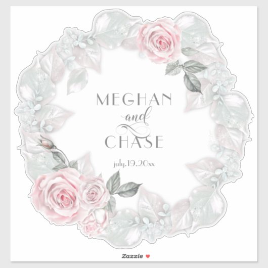 ピンクかわいらしローズリースはだしの花嫁™ シール (シート)