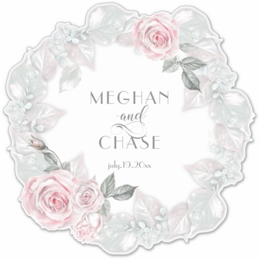 ピンクかわいらしローズリースはだしの花嫁™ シール (正面)