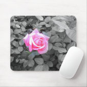 ピンクかわいらしローズ白黒 マウスパッド (マウス)