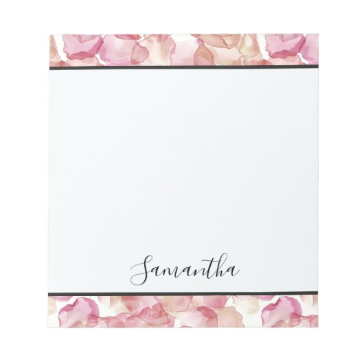 ピンクかわいらしローズ花びら ノートパッド (正面)