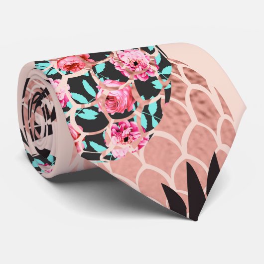 ピンクかわいらしローズ金ゴールドフローラパイナップルフルーツ ネクタイ (ロール)