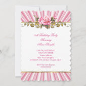 ピンクかわいらしローズ金ゴールドホワイトバースデーパーティー 招待状 (裏面)