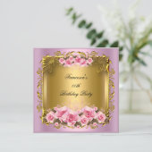 ピンクかわいらしローズ金ゴールド誕生会 招待状 (スタンド正面)