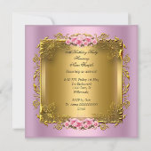ピンクかわいらしローズ金ゴールド誕生会 招待状 (裏面)