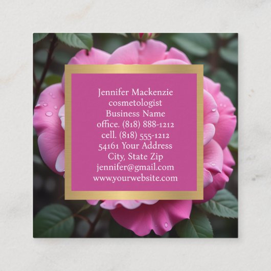 ピンクかわいらしローズAI生成 スクエア名刺 (裏面)