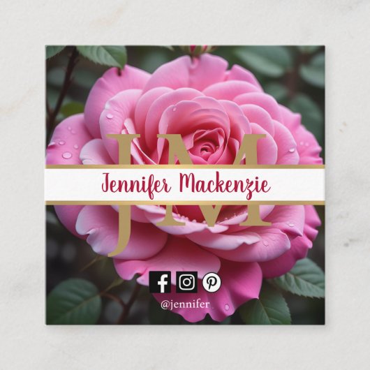 ピンクかわいらしローズAI生成 スクエア名刺 (正面)