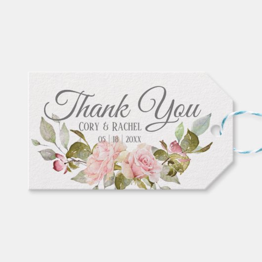 ピンクかわいらしローゼブーケオンサンキュー ギフトタグ (正面(横))