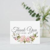 ピンクかわいらしローゼブーケオンサンキュー ポストカード (スタンド正面)