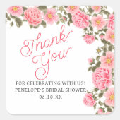 ピンクかわいらしワイルドバラブライダルシャワーありがとう スクエアシール (正面)