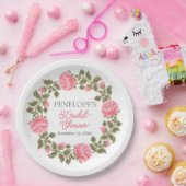 ピンクかわいらしワイルドバラブライダルシャワー名日付 ペーパープレート (パーティー)