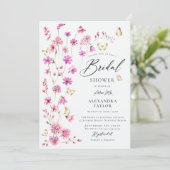 ピンクかわいらしワイルドフラワーズバタフライブライダルシャワー 招待状 (スタンド正面)