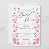 ピンクかわいらしワイルドフラワーボホフレームブライダルシャワー 招待状 (正面)