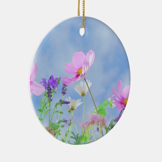 ピンクかわいらしワイルドフラワーメドウ セラミックオーナメント (右)