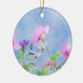 ピンクかわいらしワイルドフラワーメドウ セラミックオーナメント (左)
