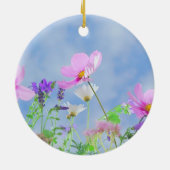 ピンクかわいらしワイルドフラワーメドウ セラミックオーナメント (裏面)