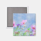 ピンクかわいらしワイルドフラワーメドウ マグネット (正面/裏面)