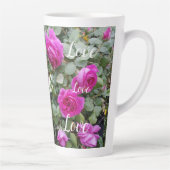 ピンクかわいらしヴィンテージバラフラワー誕生日ラブ カフェラテマグ (右)