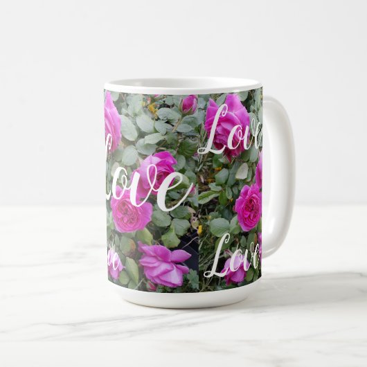 ピンクかわいらしヴィンテージバラフラワー誕生日ラブ コーヒーマグカップ (正面右)