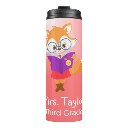 ピンクかわいらし先生の贈り物とキツネ タンブラー (正面)