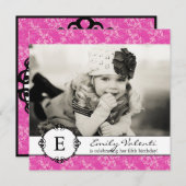 ピンクかわいらし写真誕生日パーティーの招待 招待状 (正面/裏面)