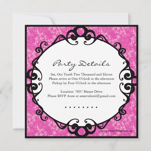 ピンクかわいらし写真誕生日パーティーの招待 招待状 (裏面)