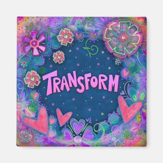 ピンクかわいらし変換おもしろいフローラの表示 マグネット (正面)