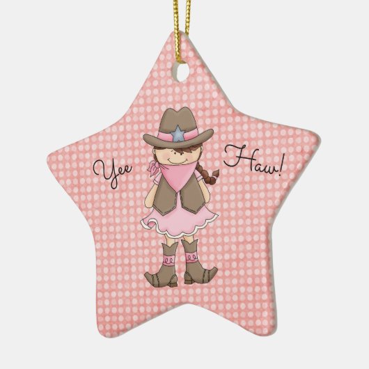 ピンクかわいらし女性のカーボーイ（茶色） セラミックオーナメント (左)