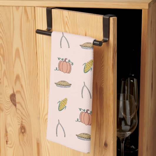 ピンクかわいらし感謝祭 キッチンタオル (三つ折り)