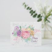 ピンクかわいらし春の花ブーケ復活祭 シーズンポストカード (スタンド正面)