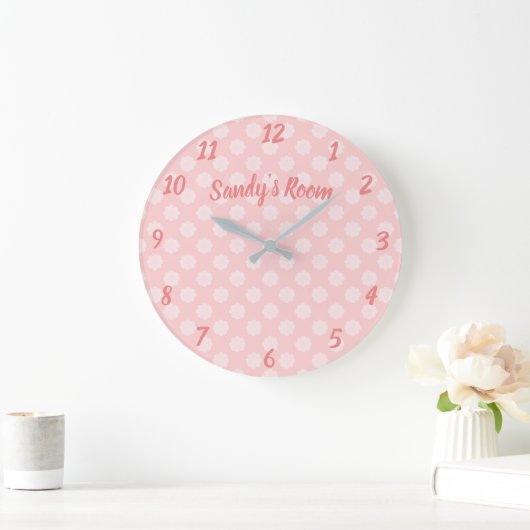 ピンクかわいらし水玉模様かわいいガーリー子供部屋 ラージ壁時計 (ホーム)