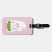 ピンクかわいらし水玉模様フラミンゴカスタム学校 ラゲッジタグ (正面横)