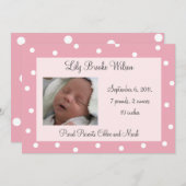 ピンクかわいらし水玉模様誕生のお知らせ 案内状 (正面/裏面)