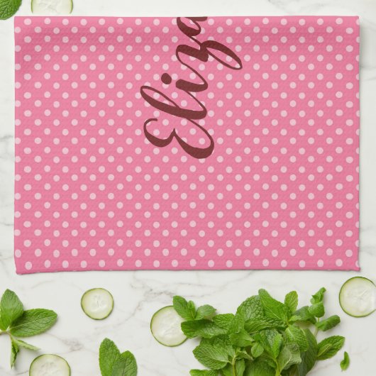 ピンクかわいらし水玉模様 キッチンタオル (折り畳み)