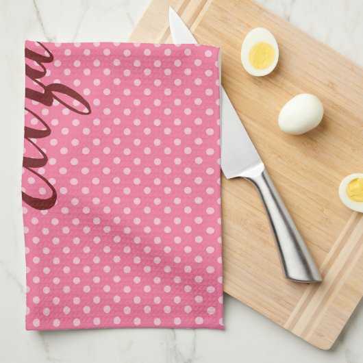 ピンクかわいらし水玉模様 キッチンタオル (四つ折り)