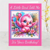 ピンクかわいらし熱帯鳥誕生日カード カード (黄色い花)