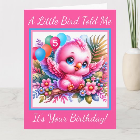 ピンクかわいらし熱帯鳥誕生日カード カード (正面)