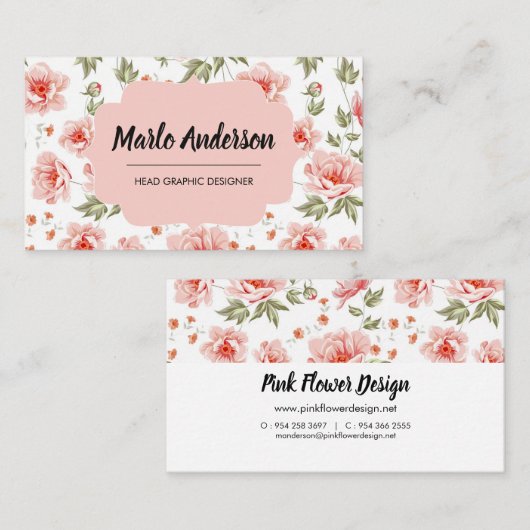 ピンクかわいらし牡丹の名刺 名刺 (正面/裏面)