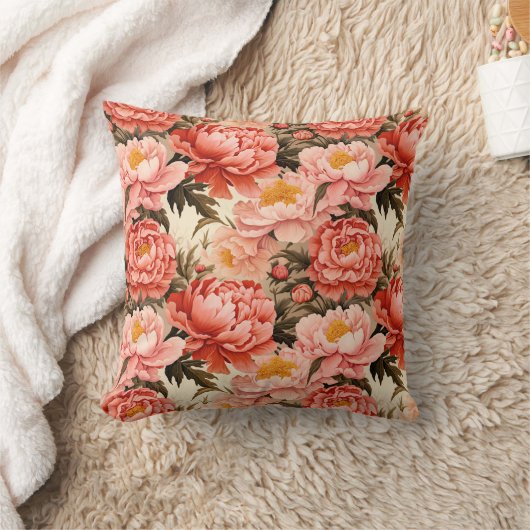 ピンクかわいらし牡丹ヴィンテージ花柄 クッション (ブランケット)