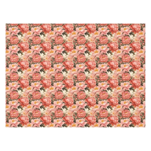 ピンクかわいらし牡丹ヴィンテージ花柄 テーブルクロス (正面(横))